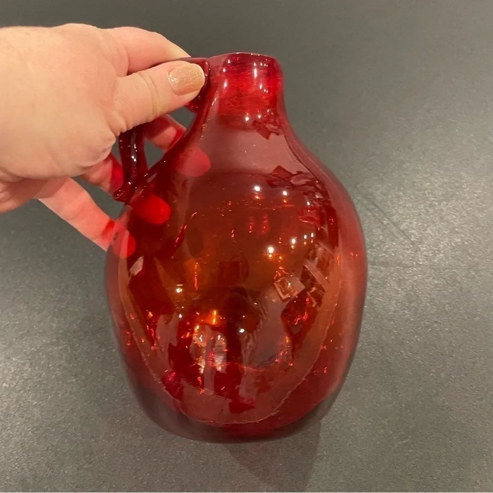 Antique vintage cranberry glass handblown flower jug bud vase art decor